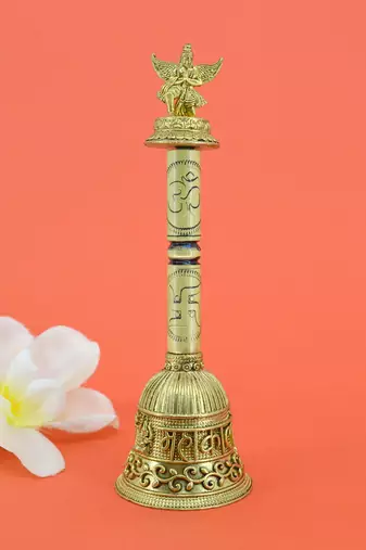 traditional "god garuda" brass antique gold plated bell(pooja ghantee)