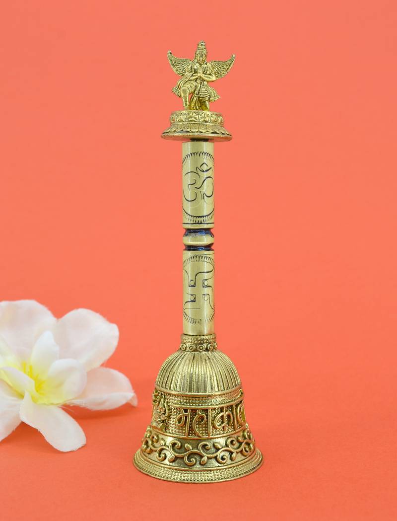 traditional "god garuda" brass antique gold plated bell(pooja ghantee)