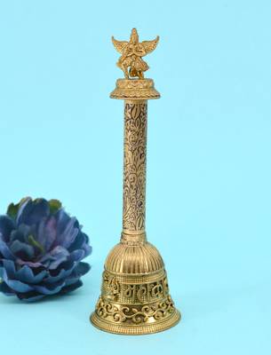 traditional "god garuda and mahakaal" brass antique gold plated bell(pooja ghantee) 1