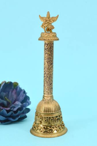 traditional "god garuda and mahakaal" brass antique gold plated bell(pooja ghantee)