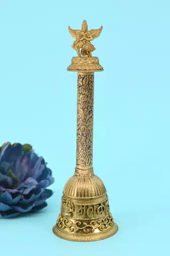 traditional "god garuda and mahakaal" brass antique gold plated bell(pooja ghantee)