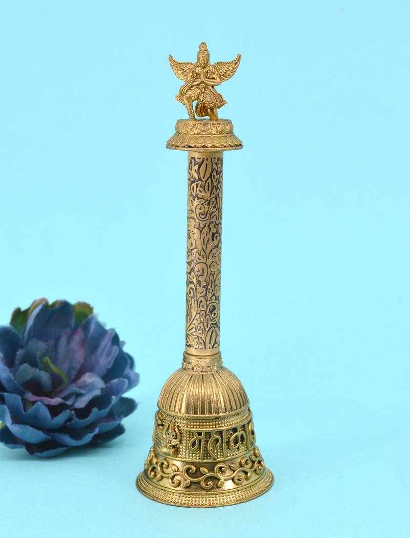 traditional "god garuda and mahakaal" brass antique gold plated bell(pooja ghantee)