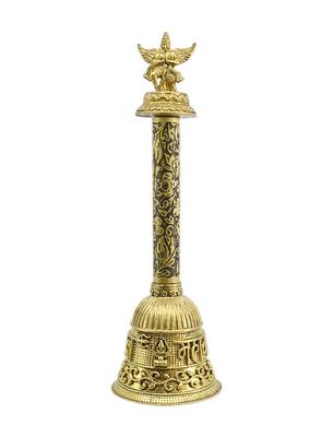 traditional "god garuda and mahakaal" brass antique gold plated bell(pooja ghantee) 2