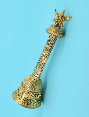 traditional "god garuda and mahakaal" brass antique gold plated bell(pooja ghantee) 3