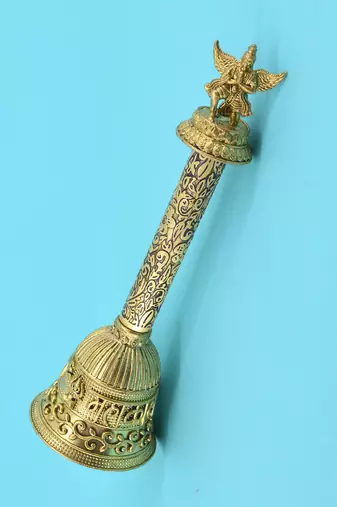 traditional "god garuda and mahakaal" brass antique gold plated bell(pooja ghantee)