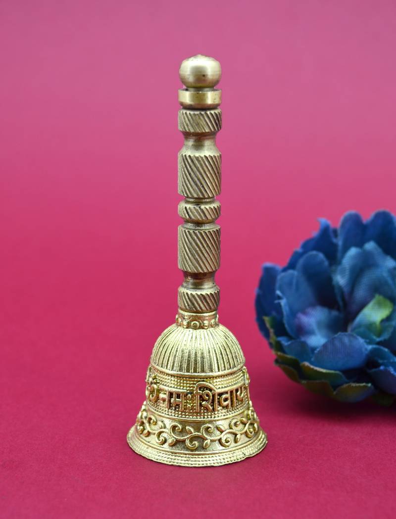 traditional "om namah shivay" brass antique gold plated bell(pooja ghantee)