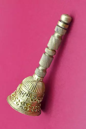 traditional "om namah shivay" brass antique gold plated bell(pooja ghantee)
