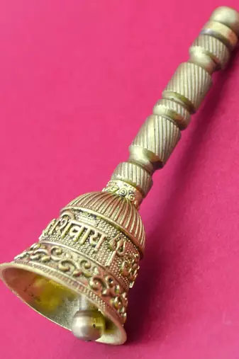 traditional "om namah shivay" brass antique gold plated bell(pooja ghantee)