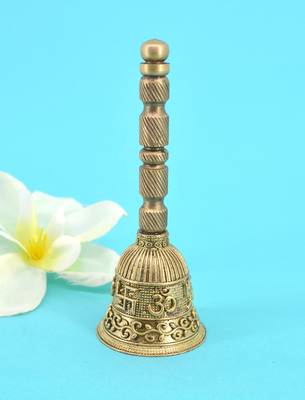traditional "swastik and om" brass antique gold plated bell(pooja ghantee) 1