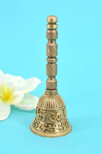 traditional "swastik and om" brass antique gold plated bell(pooja ghantee)