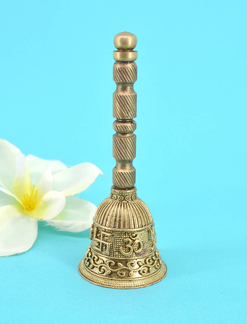 traditional "swastik and om" brass antique gold plated bell(pooja ghantee)