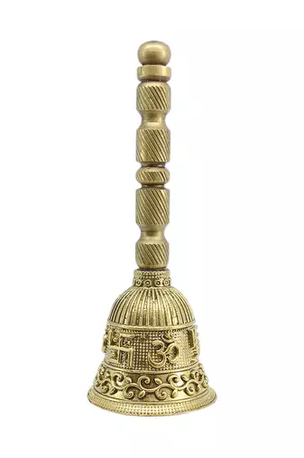traditional "swastik and om" brass antique gold plated bell(pooja ghantee)