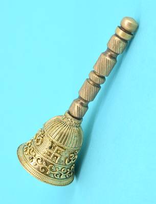 traditional "swastik and om" brass antique gold plated bell(pooja ghantee) 3