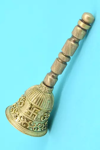 traditional "swastik and om" brass antique gold plated bell(pooja ghantee)
