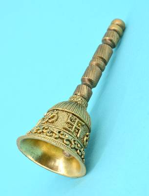 traditional "swastik and om" brass antique gold plated bell(pooja ghantee) 5