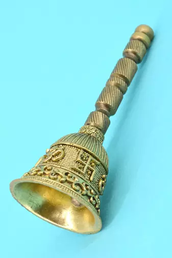 traditional "swastik and om" brass antique gold plated bell(pooja ghantee)