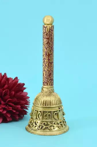 traditional "mahakaal writing word" brass antique gold plated bell(pooja ghantee)