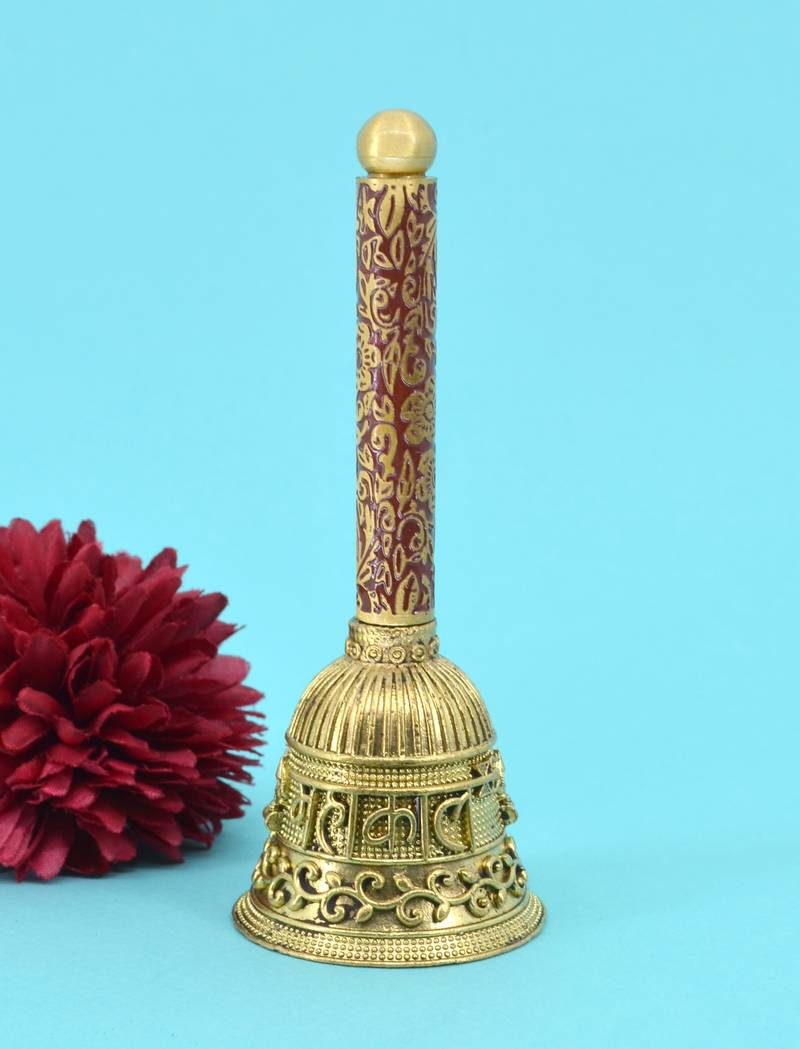 traditional "mahakaal writing word" brass antique gold plated bell(pooja ghantee)
