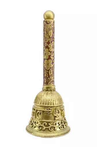 traditional "mahakaal writing word" brass antique gold plated bell(pooja ghantee)
