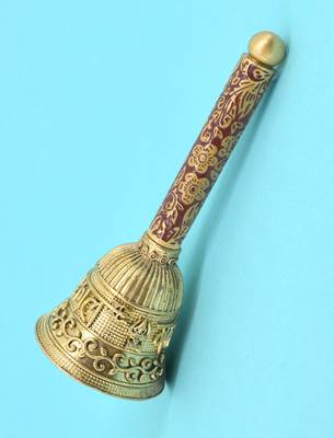 traditional "mahakaal writing word" brass antique gold plated bell(pooja ghantee) 3