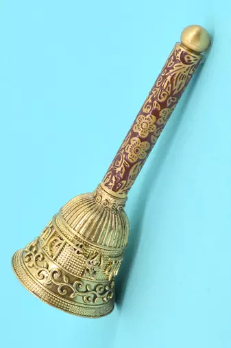 traditional "mahakaal writing word" brass antique gold plated bell(pooja ghantee)