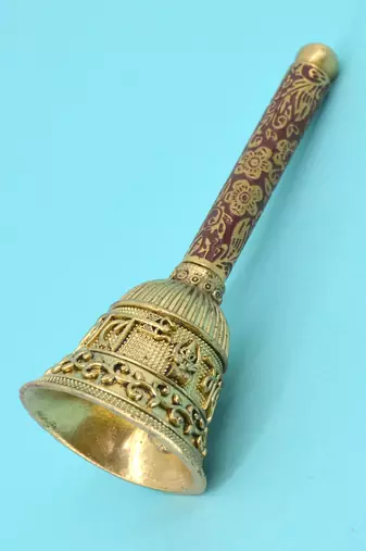 traditional "mahakaal writing word" brass antique gold plated bell(pooja ghantee)