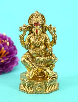 traditional god ganesha design brass antique gold plated idol(murti) 1