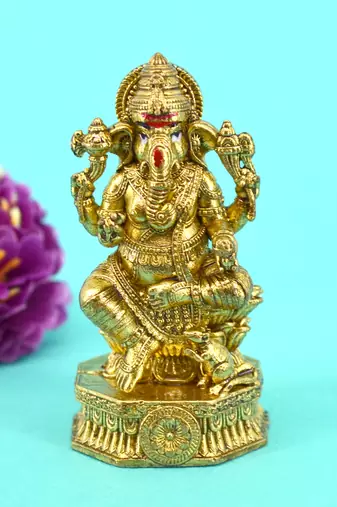 traditional god ganesha design brass antique gold plated idol(murti)