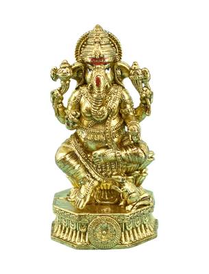 traditional god ganesha design brass antique gold plated idol(murti) 2