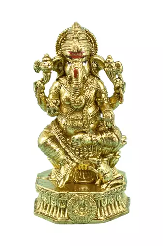 traditional god ganesha design brass antique gold plated idol(murti)