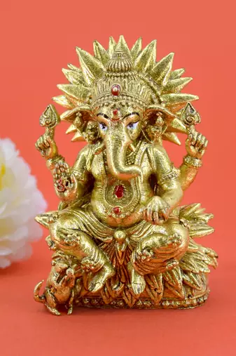traditional god ganesha design brass antique gold plated idol(murti)