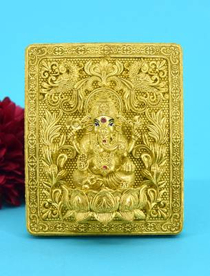 good-looking god ganesha design brass antique gold plated idol(murti) 1