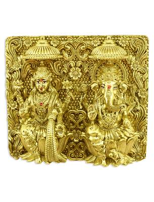 traditional devi laxmi and god ganesha brass antique gold plated idol(murti) 1