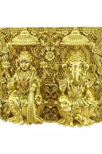 traditional devi laxmi and god ganesha brass antique gold plated idol(murti)