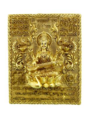 traditional devi sarswati design brass antique gold plated idol(murti) 1