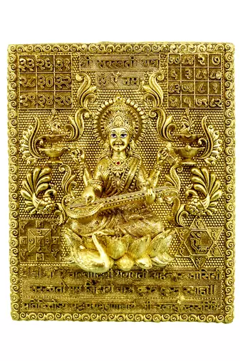 traditional devi sarswati design brass antique gold plated idol(murti)