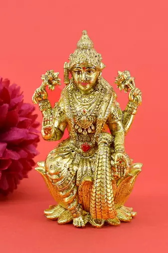 traditional devi laxmi design brass antique gold plated idol(murti)