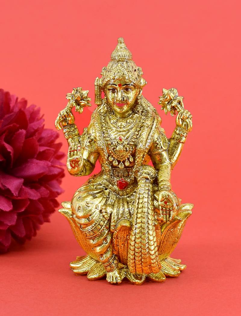 traditional devi laxmi design brass antique gold plated idol(murti)