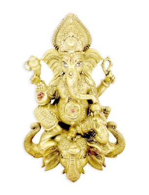 traditional god ganesha sitting on elephant brass gold plated idol(murti) 2