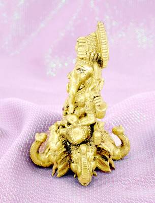 traditional god ganesha sitting on elephant brass gold plated idol(murti) 3