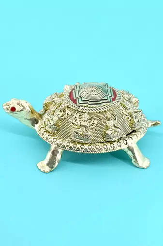traditional "tortoise and laxmi ji design" brass antique gold plated idol(murti)