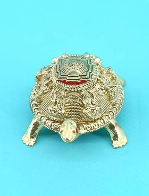 traditional "tortoise and laxmi ji design" brass antique gold plated idol(murti) 5