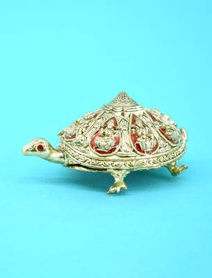 traditional "tortoise and laxmi ji design" brass antique gold plated idol(murti) 3