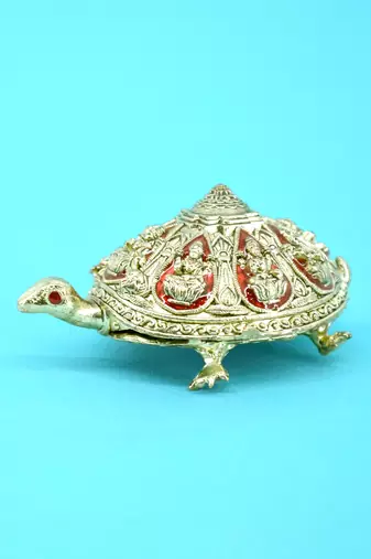 traditional "tortoise and laxmi ji design" brass antique gold plated idol(murti)