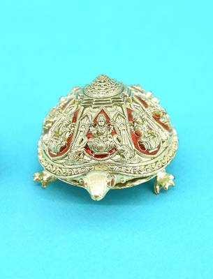 traditional "tortoise and laxmi ji design" brass antique gold plated idol(murti) 5