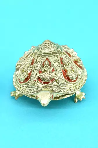 traditional "tortoise and laxmi ji design" brass antique gold plated idol(murti)