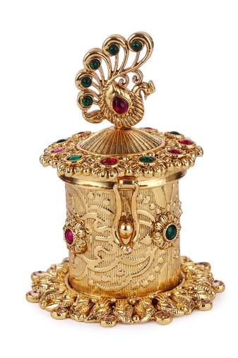traditional peacock design gold plated sindoor dani/dibbi for women