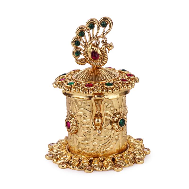 traditional peacock design gold plated sindoor dani/dibbi for women