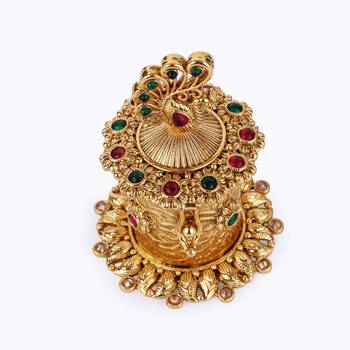 traditional peacock design gold plated sindoor dani/dibbi for women 2