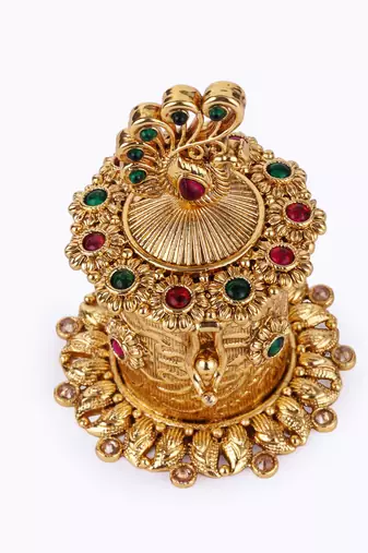 traditional peacock design gold plated sindoor dani/dibbi for women